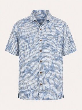 Tommy Bahama Blue White Print Silk Shirt Small Resort Hawaiian Vacation Casual